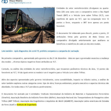 Setor metroferroviário divulga manifesto a favor do VLT – Gazeta Digital