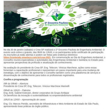 2º Encontro Paulista de Engenharia Ambiental online e gratuito – CREA-SP