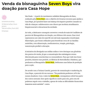Venda da bisnaguinha Seven Boys vira doação para Casa Hope – Canal Executivo Blog