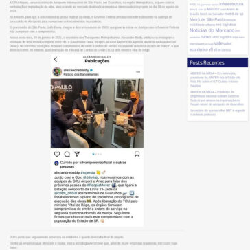 ABIFER NA MÍDIA – Entidades da Engenharia nacional cobram Governo Federal por atrasos na implantação do People Mover do aeroporto de Guarulhos – ABIFER