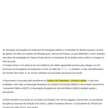 Associações de Engenharia e Transporte defendem projeto People Mover no Aeroporto de Guarulhos – Mobilidade Sampa