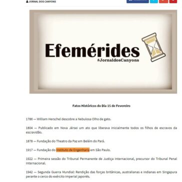 Fatos Históricos: 15 de Fevereiro – Jornal dos Canyons