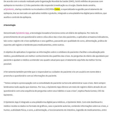 Aplicativo inédito que auxilia o controle da epilepsia é lançado por startup do Cietec – Saúde Business