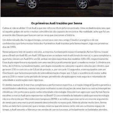 Em busca do Audi que Senna pilotou em Interlagos – CARROS com CAMANZI