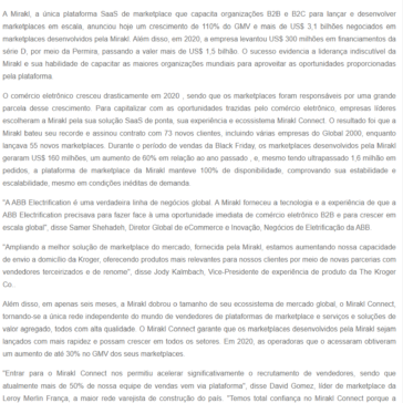 GMV da Mirakl atinge crescimento anual recorde de 110%, com mais de US$ 3,1 bilhões negociados em marketplaces desenvolvidos pela Mirakl – Segs