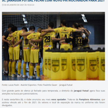 SC: JARAGUÁ FUTSAL FECHA COM NOVO PATROCINADOR PARA 2021 – Futsal de Primeira