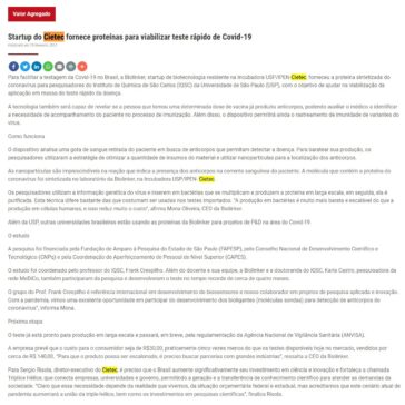 Startup do Cietec fornece proteínas para viabilizar teste rápido de Covid-19 – FAPESP