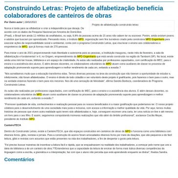 Construindo Letras: Projeto de alfabetização beneficia colaboradores de canteiros de obras – Jornal na Net