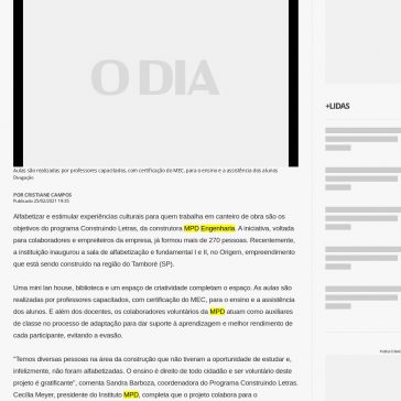 Alfabetização para colaboradores de canteiros de obras – O Dia (On-line)