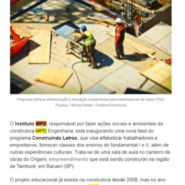 Instituto cria projeto de alfabetização para trabalhadores de obras – Casa e Jardim