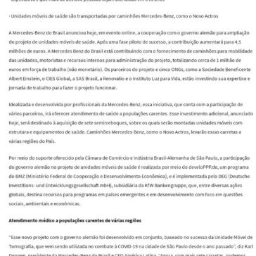 Mercedes-Benz do Brasil e governo alemão ampliam projeto de saúde com investimento de 5,5 milhões de euros – Saúde Business