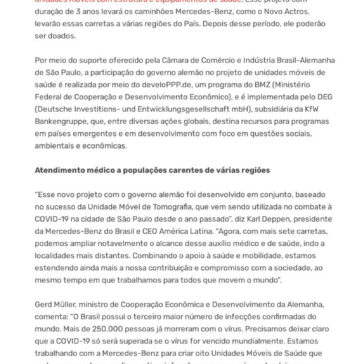 Mercedes-Benz do Brasil e governo alemão ampliam projeto de unidades móveis de saúde com investimento de 5,5 milhões de euros – Saúde Digital News