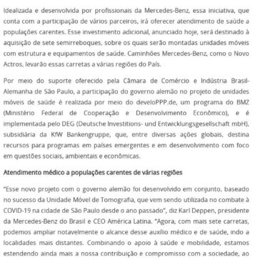 Mercedes-Benz do Brasil e governo alemão ampliam projeto de saúde com investimento de 5,5 milhões de euros – Investe São Paulo