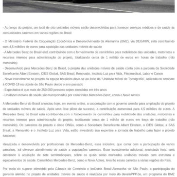 Mercedes-Benz do Brasil e governo alemão ampliam projeto de saúde com investimento de 5,5 milhões de euros – SEGS