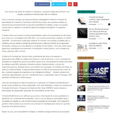 ReactorModel – Startup brasileira de tecnologia inicia atividades na área química – Tecnologia de Materiais