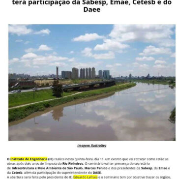 Instituto de Engenharia debate após 2 anos como está a condição do Rio Pinheiros – Tratamento de água