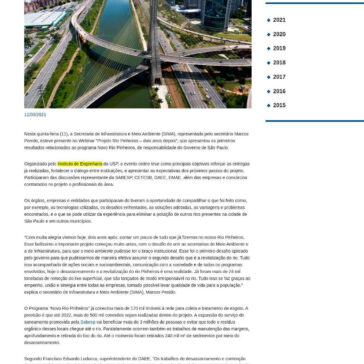 Secretaria do Meio Ambiente prestigia evento sobre primeiros resultados do programa “Novo Rio Pinheiros” – Secretaria de Infraestrutura e Meio Ambiente