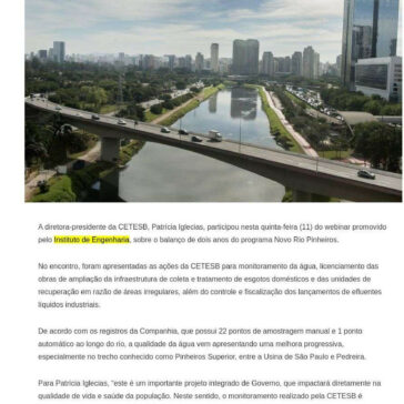 Balanço de dois anos do “Novo Rio Pinheiros” aponta resultados positivos – Cetesb Companhia Ambiental do Estado de São Paulo