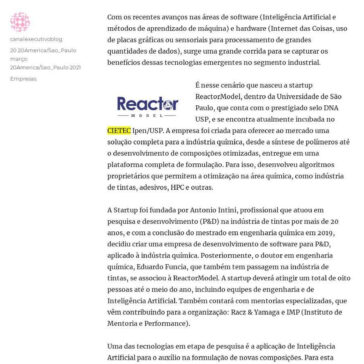 Startup brasileira de tecnologia inicia atividades na área química – Canal Executivo Blog