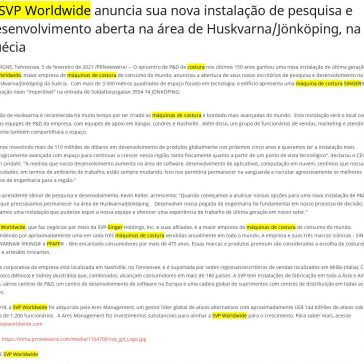A SVP Worldwide anuncia sua nova instalação de pesquisa e desenvolvimento aberta na área de Huskvarna/Jönköping, na Suécia – AIN – Associação de Imprensa Nacional