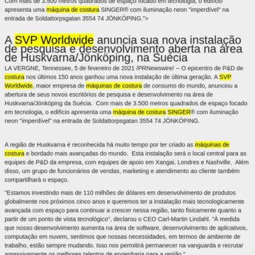 A SVP Worldwide anuncia sua nova instalação de pesquisa e desenvolvimento aberta na área de Huskvarna/Jönköping, na Suécia – Falando de Gestão