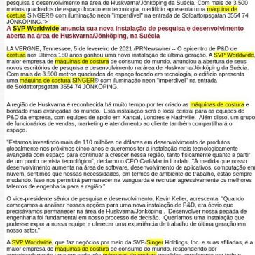 A SVP Worldwide anuncia sua nova instalação de pesquisa e desenvolvimento aberta na área de Huskvarna/Jönköping, na Suécia – Portal Fator Brasil