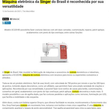 Máquina eletrônica da Singer do Brasil é reconhecida por sua versatilidade – Blog Tudo de Novo