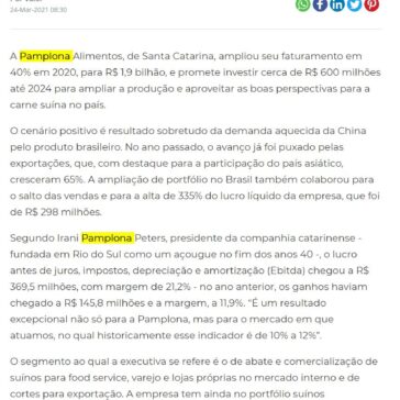 Catarinense Pamplona pretende investir R$ 600 milhões até 2024 – Suinocultura Industrial