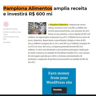 Pamplona Alimentos amplia receita e investirá R$ 600 mi – Canal Executivo Blog