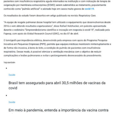 Tecnologia brasileira reduz uso de pulmão artificial em paciente grave – Bahia e Região