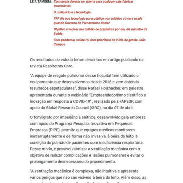 Tecnologia brasileira reduz em 80% o uso de `pulmão artificial` em pacientes com insuficiência respiratória aguda – Jornal do Commércio