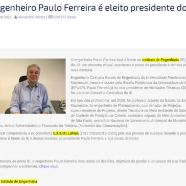Engenheiro Paulo Ferreira é eleito presidente do IE – ABIFER