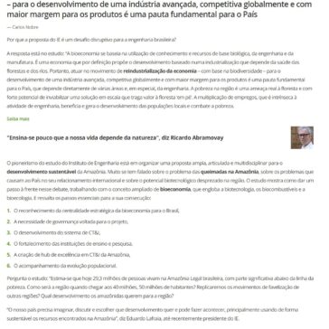 Bioeconomia na Amazônia é desafio disruptivo para a engenharia brasileira, diz cientista Carlos Nobre – Um só Planeta