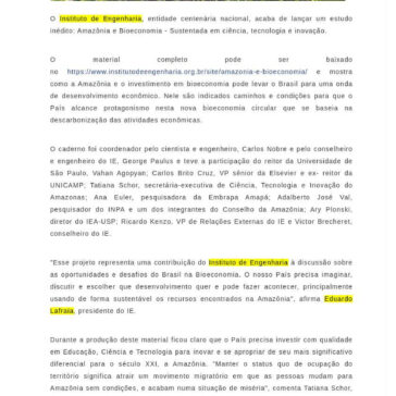 Instituto de Engenharia lança estudo inédito sobre Amazônia e oportunidades da bioeconomia no Brasil – Portal Macauba