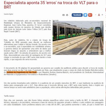 Especialista aponta 35 `erros` na troca do VLT para o BRT – Agência de Notícias