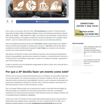 XP promove evento online e gratuito com experts do mercado para discutir ESG – entre os convidados estão Yuval Harari, Je – Crédito no Brasil