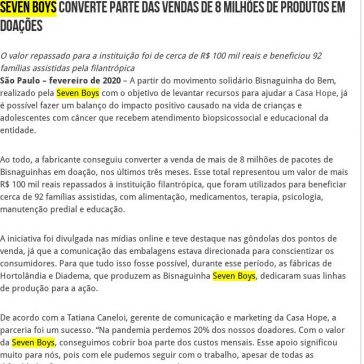 Seven Boys converte parte das vendas de 8 milhões de produtos em doações – 2A Alimentos