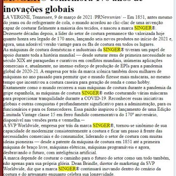 SINGER® comemora 170 anos de inovações globais – APIMEC