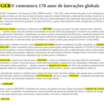 SINGER® comemora 170 anos de inovações globais – AZ Investimentos