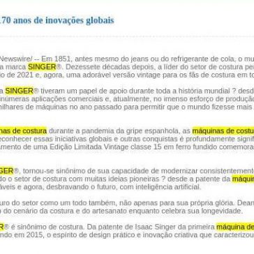 nbe ECO/ PRNewswire – SINGER® comemora 170 anos de inovações globais – Agência O Globo