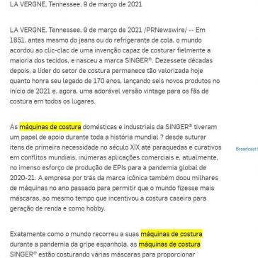 SINGER® comemora 170 anos de inovações globais – Broadcast
