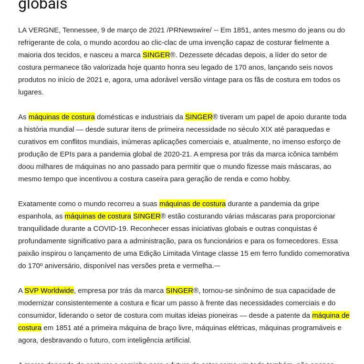 SINGER® comemora 170 anos de inovações globais – Cenário Minas