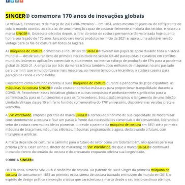 SINGER® comemora 170 anos de inovações globais – Coisas da Vida