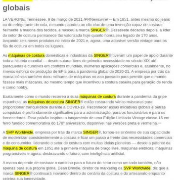 SINGER® comemora 170 anos de inovações globais – Infinito Pensamento