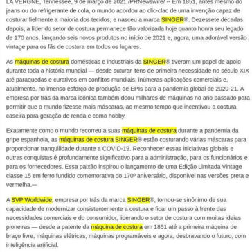 SINGER® comemora 170 anos de inovações globais – Jornalismo 24 horas