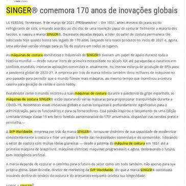 SINGER® comemora 170 anos de inovações globais – Loungee Mix