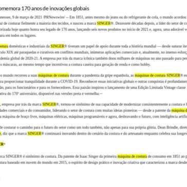 SINGER® comemora 170 anos de inovações globais – Marcas e Mercados