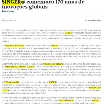 SINGER® comemora 170 anos de inovações globais – Marília Notícias