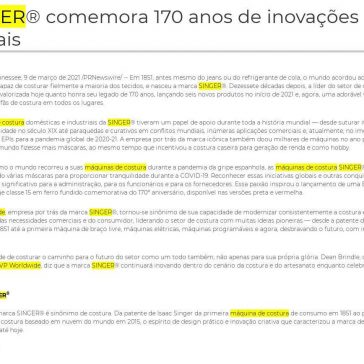 SINGER® comemora 170 anos de inovações globais – PR Newswire Brasil