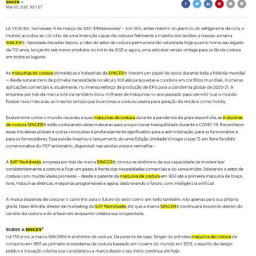 SINGER® comemora 170 anos de inovações globais – PR Newswire Cision